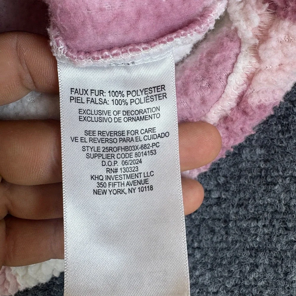 Roxy Shacket Girls XL Pink White Plaid Logo Sherpa Faux Fur Pockets READ